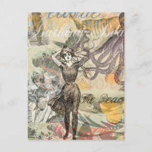 Cartão Postal Octopus Vintage e Belezas Balneares