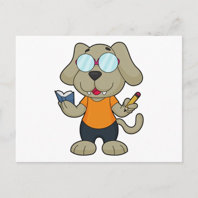 Cartão Postal Óculos de Livro de Cão Nerd (Frente)