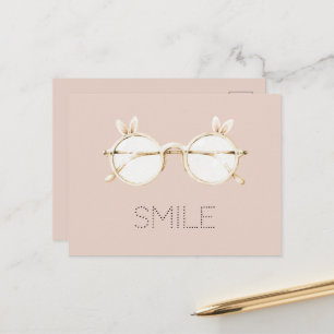Cartão Postal Óculos de Orelhas de Coelho Rosa Branco Sorriso