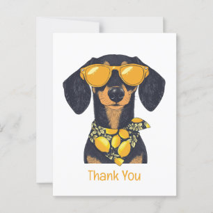 Cartão Postal Óculos de Sol Cachorro Dachshund Obrigado Limões