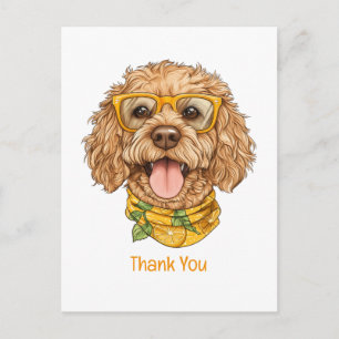 Cartão Postal Óculos de Sol Cachorro Goldendoodle Laranja Obriga