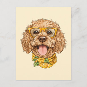 Cartão Postal Óculos de Sol de Cachorro Goldendoodle Fofo Laranj