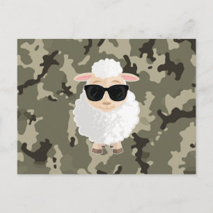 Cartão Postal Óculos de Sol de Ovelha Legal Verde Camuflagem Des