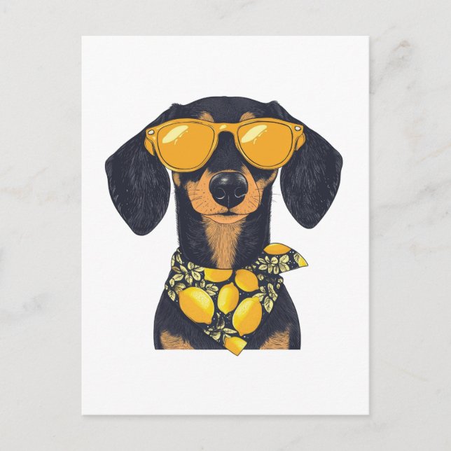 Cartão Postal Óculos de sol legais para cachorro dachshund com l (Frente)
