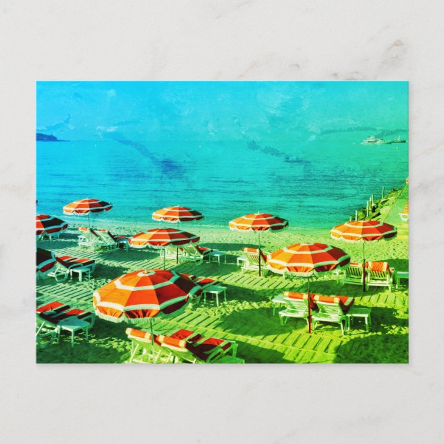 Cartão Postal Óculos de sol na praia na França (Frente)