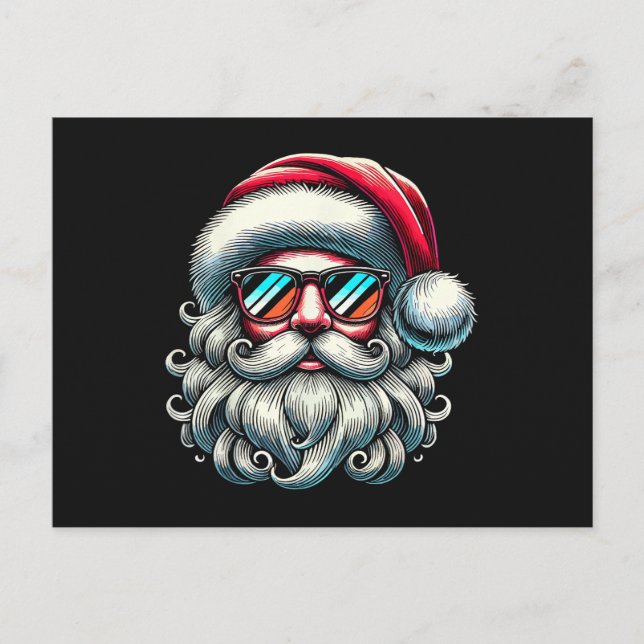 Cartão Postal Óculos de Sol Retrô Natal Face do Papai Noel (Frente)