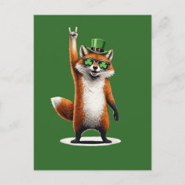 Cartão Postal Óculos de sol Shamrock da Raposa Sortuda no dia de