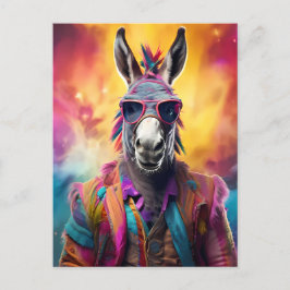 Cartão Postal Óculos Rosa Donkey, Cabelo Arco-Íris