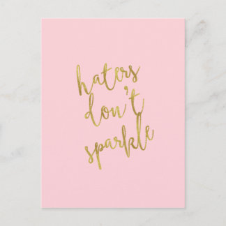 Cartão Postal Odiadores Não Gritam Cotação Faux Gold Foil Glitte