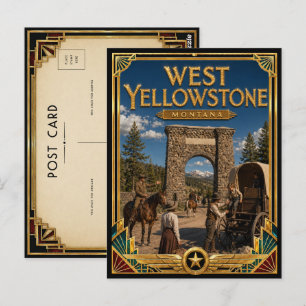 Cartão Postal Oeste de Yellowstone Montana Arte Deco Vintage Dou