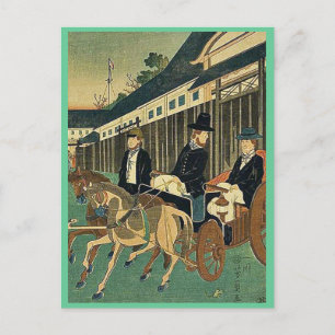 Cartão Postal Oficiais estrangeiros pela cidade por Utagawa,Yosh