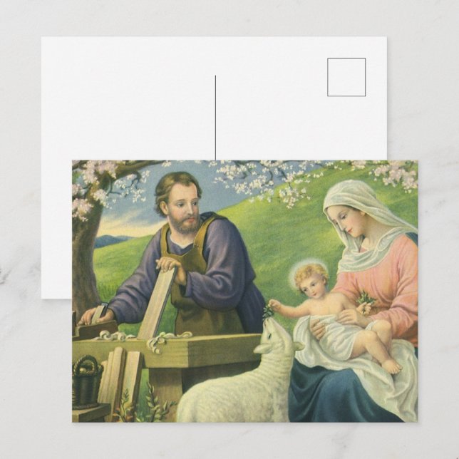 Cartão Postal Oficina de José com Maria e Menino Jesus (Frente/Verso)