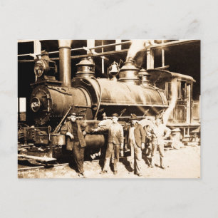 Cartão Postal Oficina e Equipe da Grand Trunk Railroad - Vintage