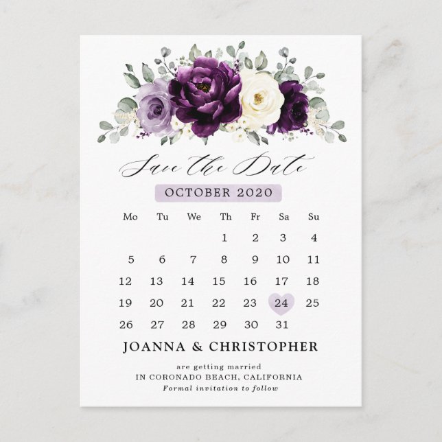 Cartão Postal Ogela Roxo Pera Pera Marinha Salva a Data (Frente)