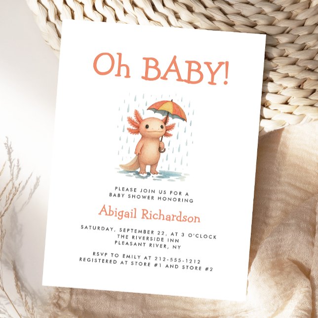 Cartão Postal Oh Baby Cute Axolotl Baby Shower Invitation (Criador carregado)
