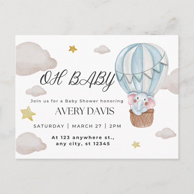 Cartão Postal oh baby, elefante, azul (Frente)