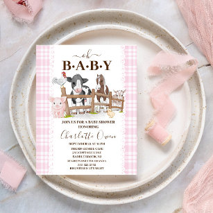 Cartão Postal Oh Baby Farm Animals Baby Shower Invitation