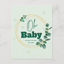 Cartão Postal Oh Baby Folhas de Eucalipto  Chá de Bebê