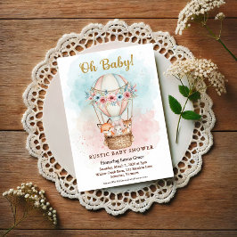Cartão Postal Oh Baby Hot Air Balloon Floral Invitation