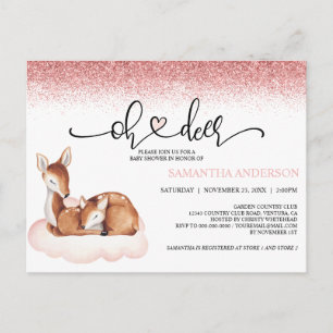 Cartão Postal Oh Deer Chá de fraldas Aquarela Cor-de-Água Rosa