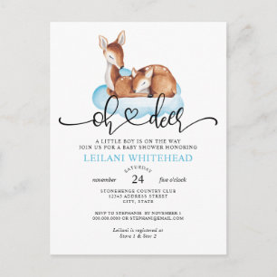 Cartão Postal Oh Deer Watercolor Blue Cloud Invite