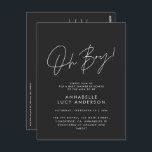 Cartão Postal oh garoto Chá de fraldas script preto elegante<br><div class="desc">oh,  Chá de fraldas de roteiros modernos,  convite de festas elegante preto. Design ideal neutro em termos de gênero.</div>