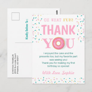 Cartão Postal Oh Que Diversão Donut Festa de Aniversário Obrigad