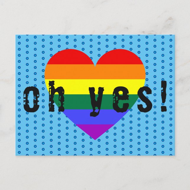 Cartão Postal Oh Sim Orgulho LGBT Coração Arco-íris (Frente)