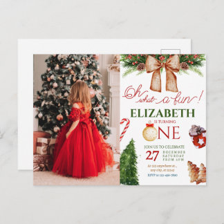 Cartão Postal Oh What Fun Christmas Winter first Birthday