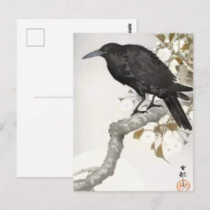 Cartão Postal Ohara Koson Crow Raven, Arte Silhouet para Aves Ja