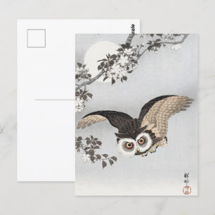 Cartão Postal Ohara Koson Scop Cherry Blossoms & Moon