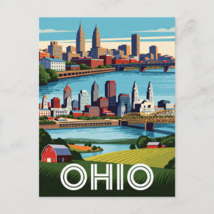Cartão Postal Ohio EUA Cidades do Lago Erie E Viagens pelo Meio-