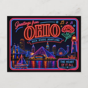 Cartão Postal Ohio Neon Estado Retro Vintage