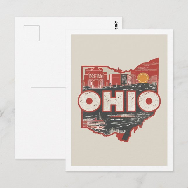 Cartão Postal Ohio Retro Viagem Design Iconic Estados Unidos (Frente/Verso)
