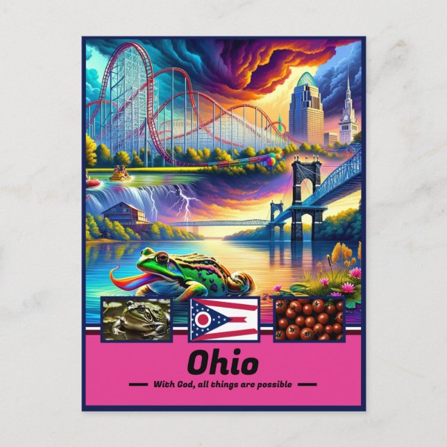 Cartão Postal Ohio Wonders Iconic Landmarks (Frente)