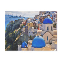 Oia, Santorini. Cartão-postal de pintura de grécia