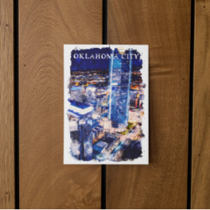Cartão Postal Oklahoma City Night View Watercolor