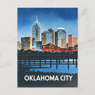 Cartão Postal Oklahoma City Night Watercolor
