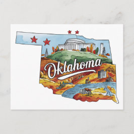 Cartão Postal Oklahoma EUA Estado em Forma de Água-forte Vintage
