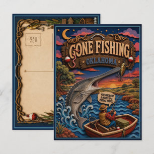 Cartão Postal Oklahoma Gone Fishing Lago Esturjão