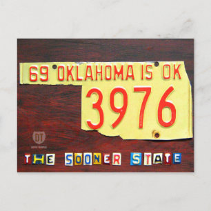 Cartão Postal Oklahoma License Plate Map Postcard