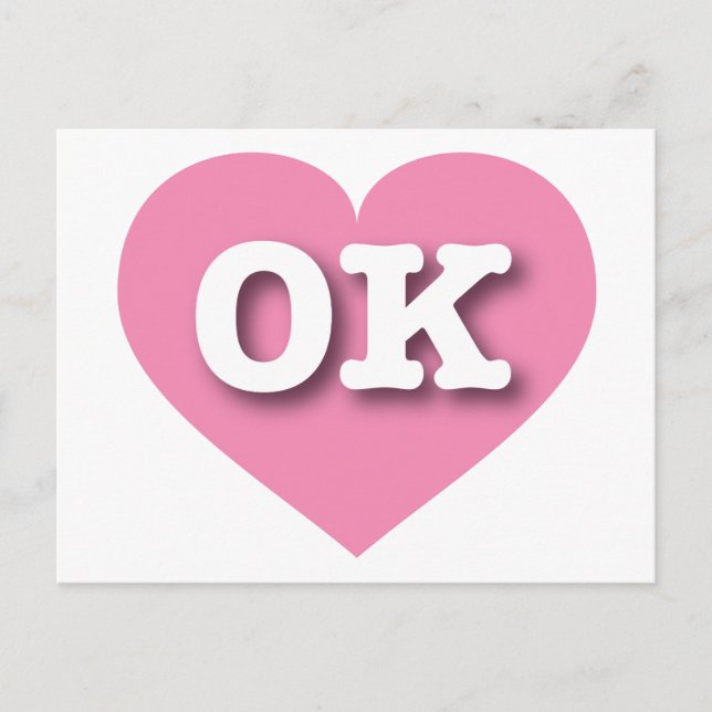 Cartão Postal Oklahoma Pink Heart - Eu amo OK (Frente)