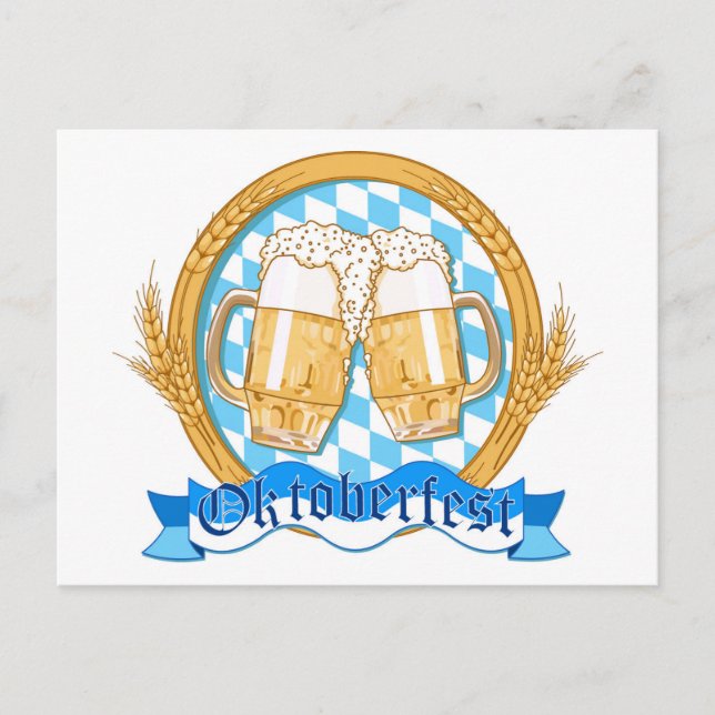 Cartão Postal Oktoberfest Label Design com Óculos De Cerveja (Frente)