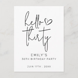 Cartão Postal Olá Aniversário Trinta Minimalista Preto Branco Mo