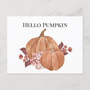 Cartão Postal Olá Autumn Pumpkin Watercolor