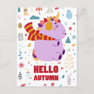 Cartão Postal Olá Autumn Purple Unicorn