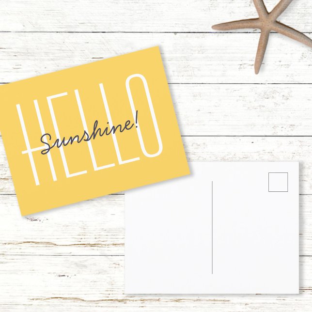 Cartão Postal Olá Citação Amarela Sunshine  (Hello Sunshine Yellow Typography Quote Postcard)