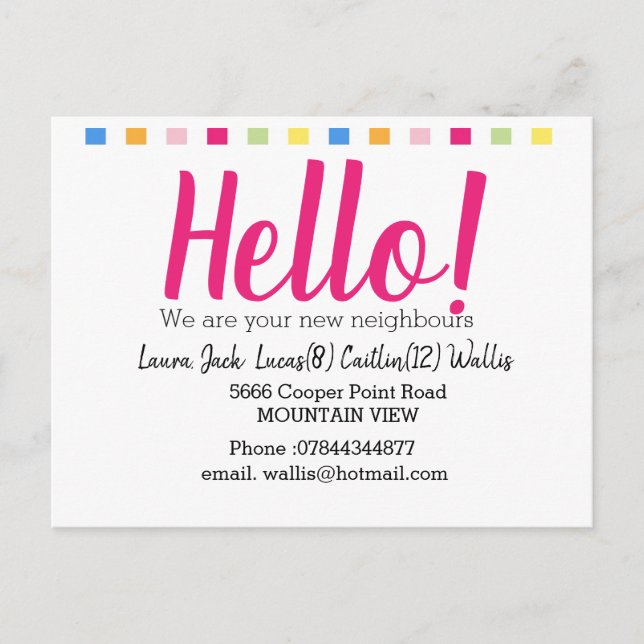 Cartão Postal Olá, conheça os vizinhos (Frente)