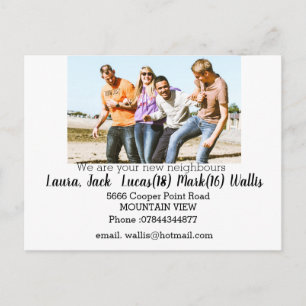 Cartão Postal Olá, conheça os vizinhos com foto da família