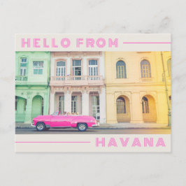 Cartão Postal Olá da Havana Retro Pink Car & Architecture